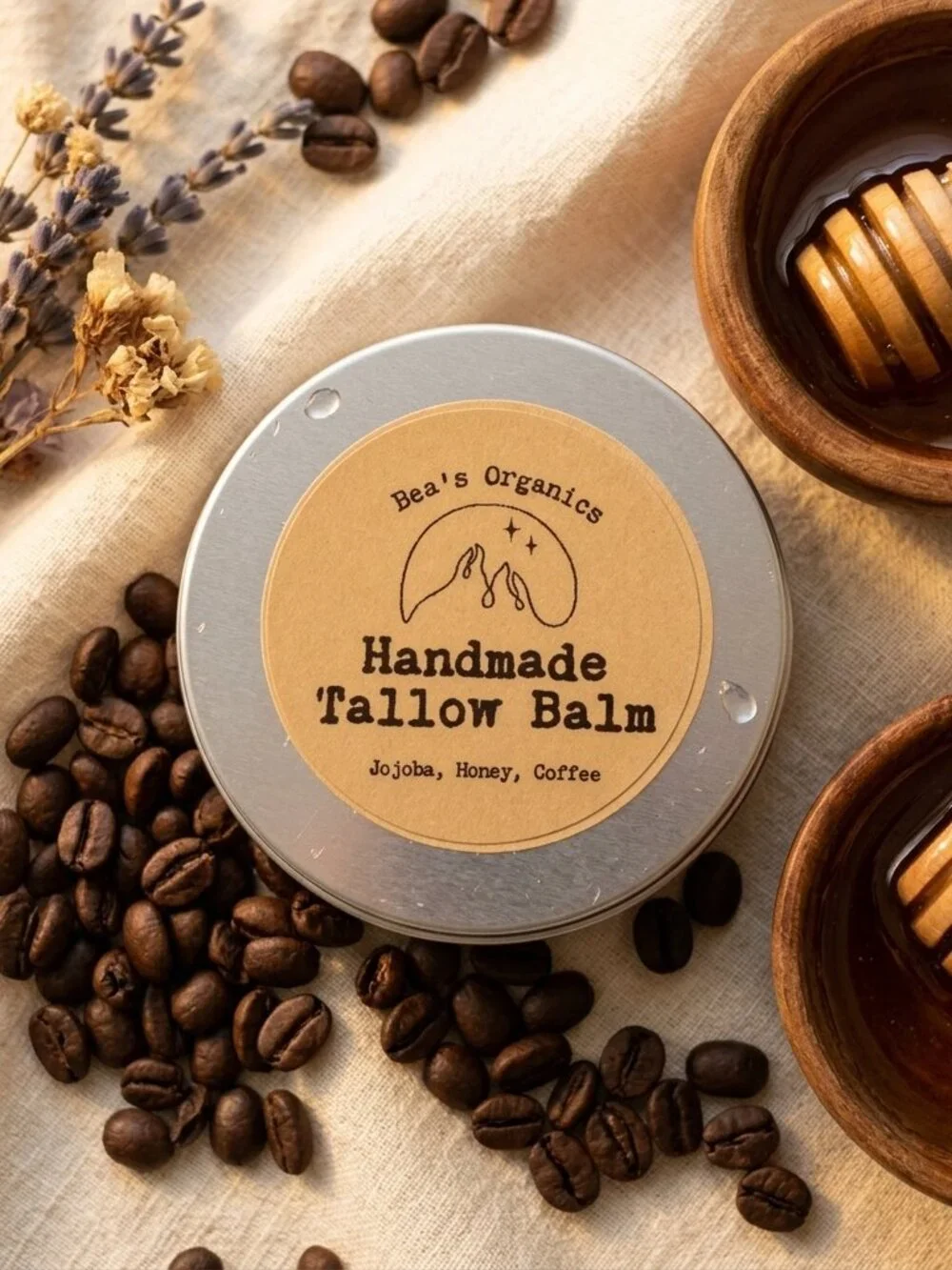 Organic Tallow Balm with Honey & Coffee | Grass-Fed Tallow Face Body Moisturizer